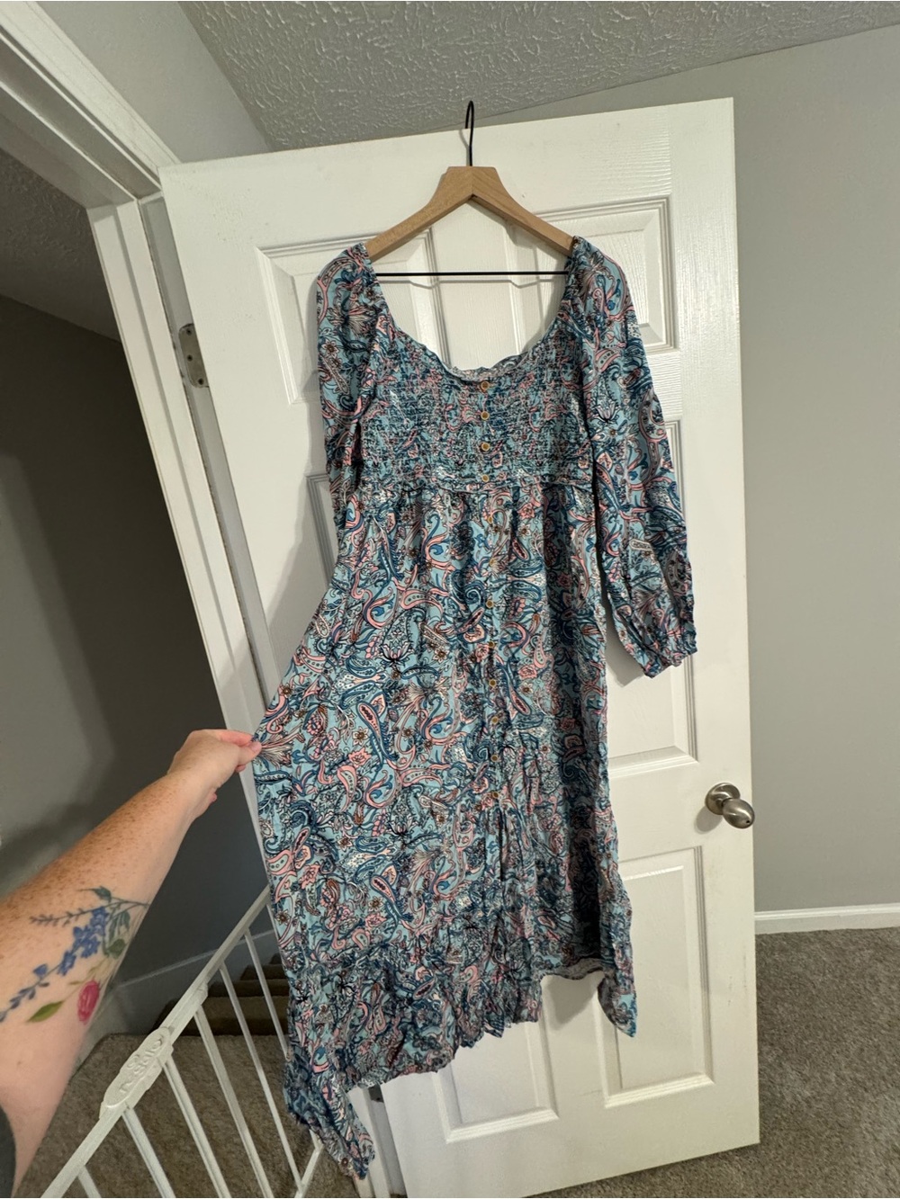 Boho Paisley Maxi Dress in Teal and Pink